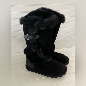 Bear Paw Womens Sheila Knee Boot Black Suede Wool Lining Shoe